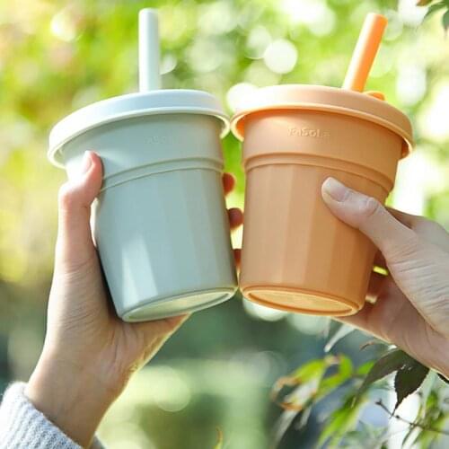 410ML Coffee Cup Mini Portable Silicone Straw Cup With Lid Multipurpose Car Student Office Simple Tea Mug Portable Cup