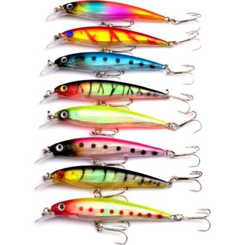 HiUmi 8 pcs 8.2 cm 7.3 g artificial realistic fishing bait, swimming bait, hard minnow sinking bait, three hook fishing tackle