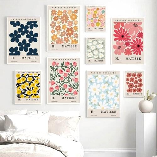 Abstract Matisse Colourful Flower Leaves Nordic Posters And Prints Wall Art Canvas Painting Wall Pictures For Living Room Decor
