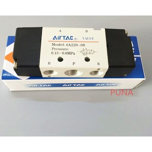 Airtac 1/4 inch Air Valve 4A220-08 5 Way 2 Pos Pneumatic Air Control Solenoid Valves Inlet Outlet 1/4" BSP