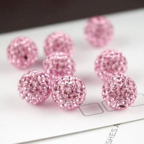 10mm Pink Czech Crystal Rhinestones Pave Clay Round Disco Ball Loose Spacer Beads Bracelet Necklace earring Making 10pcs/lot S14
