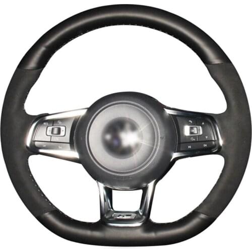 Car Steering Wheel Cover Soft Black Genuine Leather Suede For Volkswagen Golf 7 GTI Golf R MK7 Polo Scirocco 2015 2016