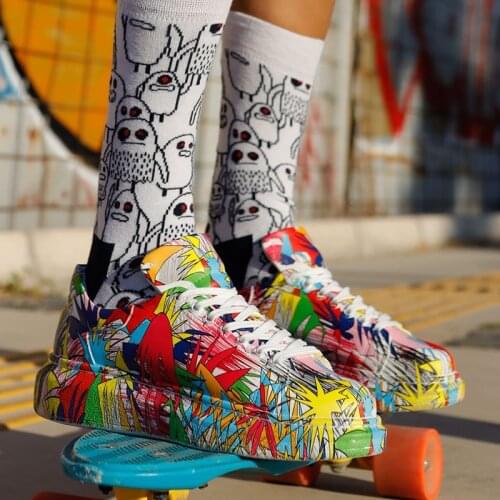 Chekich Women & Men Shoes Multicolor Print Artificial Leather Unisex Sneakers Lace Up Splash Pattern Skate Orthopedic Couples Lovers Sport Comfortable Lightweight Casual Fashion Running Breathable Graffiti CH255 Women