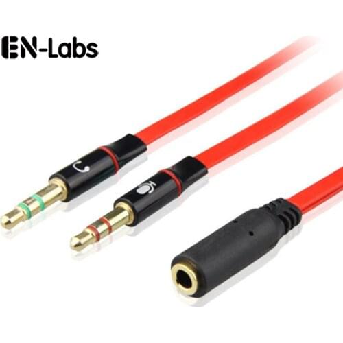 En-Labs 3.5mm 4 Pole Female to 2 3-Pole Headphone Mic Audio Y Splitter Flat Cable,3.5 mm Audio+Microphone Male to 4 Pole - 20CM
