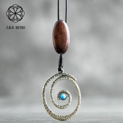 Geometric Circle Simple Women Vintage Necklace Pendant Wood Rope Chain 2021 Suspension Neck Decoration Fashion Jewelry Wholesale