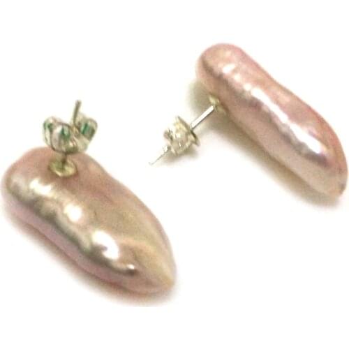 Best Seller Elegant Natural Pink Stud Baroque Pearl Earring with 925 Sterling Silver Stud
