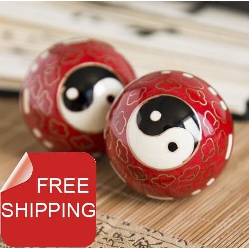 50mm40mm chinese baoding balls,cloisonne Taichi design in multi colors.Chiming fitness ball.Home gift.Paper box.Free shipping