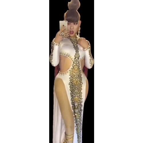 Chinese folk Sexy White Dress Cosplay Costume nightclub Bodysuit performance Oufit Party Dresses