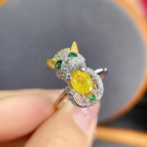 Lovely Cat 100% Natural and real Yellow sapphire ring 925 sterling silver Fine handworked Ring