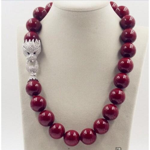 Beautiful New Huge 18mm Genuine Red Shell Pearl Necklace 19"AAA Crystal Clasp