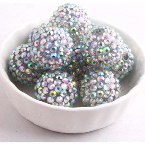 Kwoi vita Fashion Chunky 20mm 100pcs Silver white Rainbow Ab Resin Rhinestone Ball Beads for Chunky