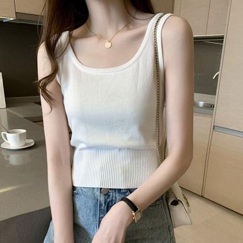 2021 Summer Womens Tank Top Elastic Slim Corset Femme Crop Top Korean Sleeveless Solid Short Tanks Vest