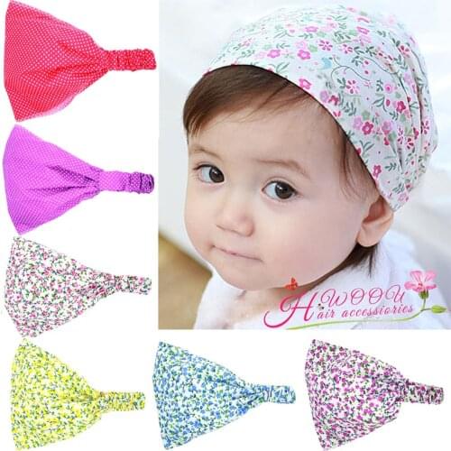 Cute Soft Baby Turban Girls Twisted Headpiece Kid Floral Polka Dot Print Headscarf Cotton Elastic Headband Bandana Hair Hats