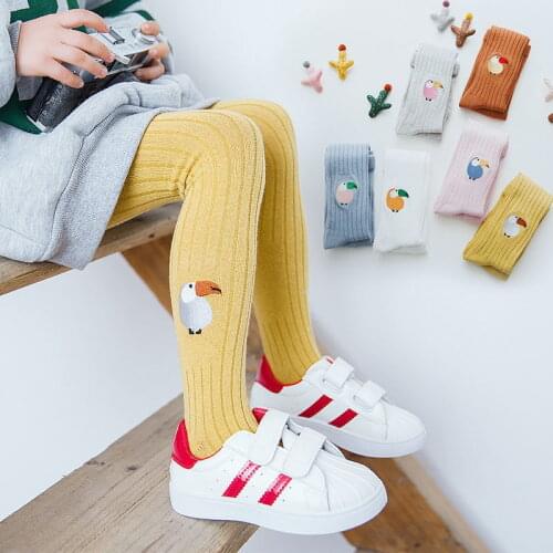 Cute Cartoon Baby Girls Tights Winter Cotton Tights for Girls Knitted Embroidery Toddler Girls Tights Kids Pantyhose 1-12 Yrs