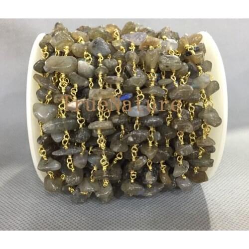 Fashion Labradorite Beaded Chains Gold Electroplated Wire Wrap Chains For Bracelets Making 5 Meters For Sale RC4997