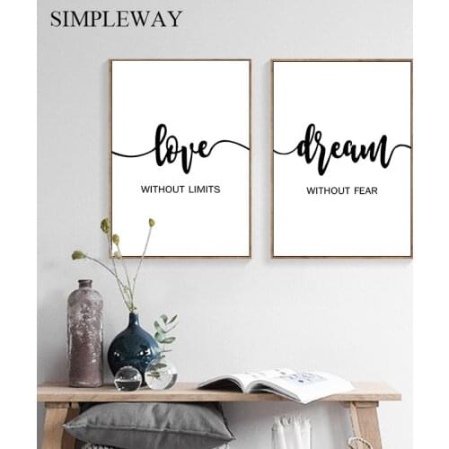Love Dream Motivational Quotes Poster Black White Wall Art Canvas Print Painting Creative Picture Modern Living Room Decoration