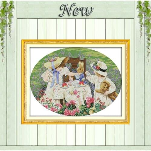 Lovely Girl The afternoon tea in the suburbs,pattern print on fabric DMC 14CT 11CT Cross Stitch kits,embroidery needlework Sets