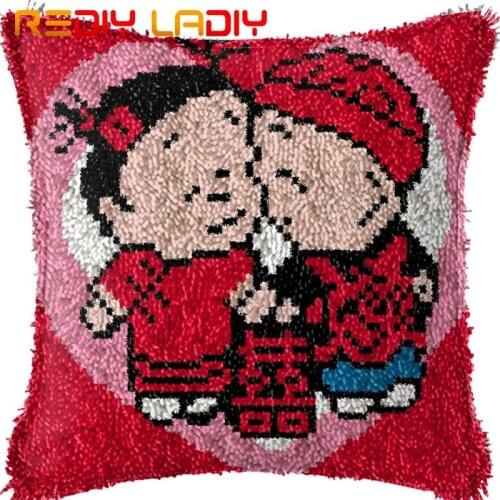 Latch Hook Cushion Wedding Kids Pre-Printed Canvas Cushion Cover Acrylic Yarn Crochet Pillow Case Kits Hobby & Crafts Home Decor