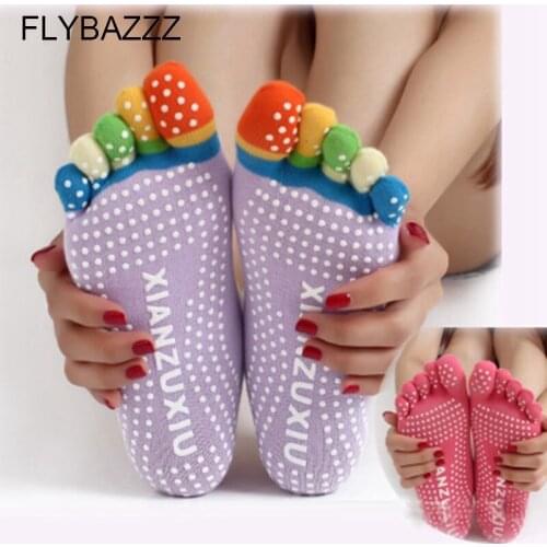 2018 New Sports Colorful Professional Band Yoga Socks Fitness Five Toe Pilates Socks Cotton Women Non-slip Dance Sox Sock Ladies