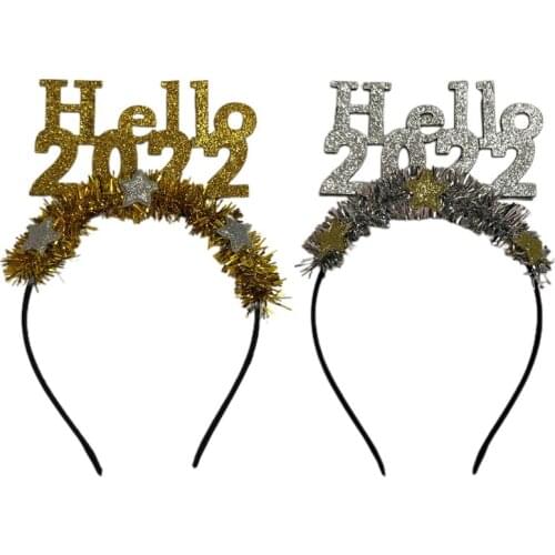 2022 New Year Headband Tinsel Sequin Stars Hair Hoop Elastic Photo Props Novelty New Year Party Decor Supplies Favors