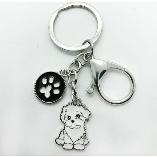 New design enamel pet dog pendant jewelry keychain white small pug charm metal key chain