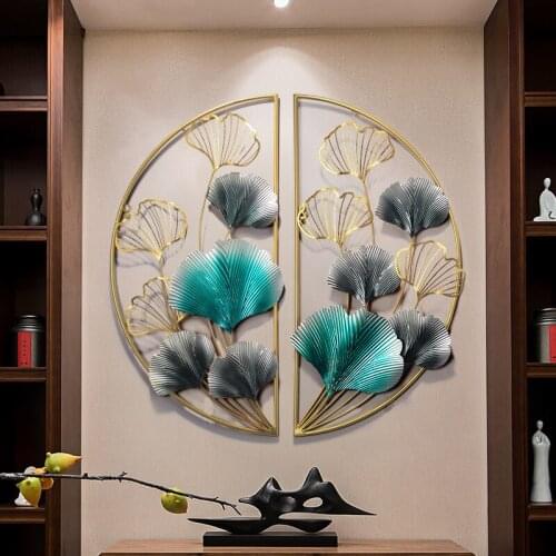 New Chinese Style Gingko Leaf Wall Three Dimensional Round wall Pendant In Living Room 3D Atmospheric Wall Hanging Room Decor