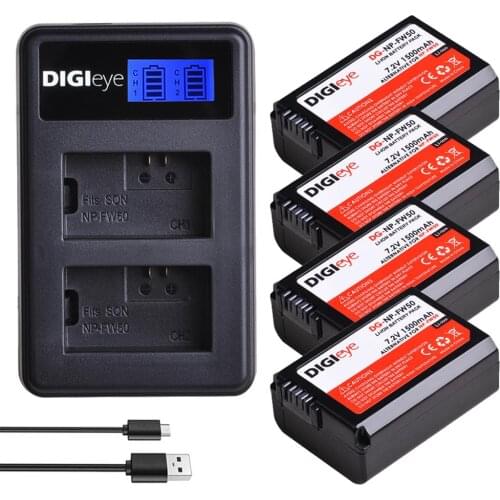 NP-FW50 NP FW50 Batteries and Dual Slot Charger for Sony A6000 A6300 A6400 A6500 A7 A7II A7RII A7SII A7S2 A7R2 A5100 RX10 RX10II