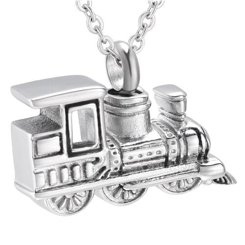 MiniCremation Small Train Urn Necklace Stainless Steel Cremation Keepsake Necklace Memorial Funeral Pendant Men`s Holder Urn