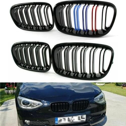 For BMW F20 F21 1 Series 2011 2012 2013 2014 2015 Pre-facelift Black M Color Double Slat Line Front Racing Grill Kidney Grille