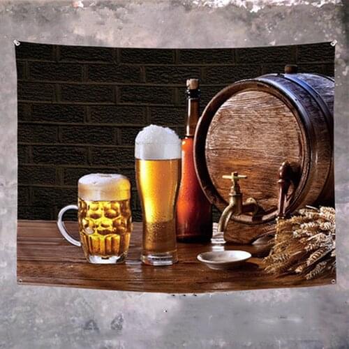 Keg Beer Poster Wall Art Bar Wine Cellar Cafe Home Decoration Hanging Flag 4 Gromments in Corners Oktoberfest Banner Tapestry