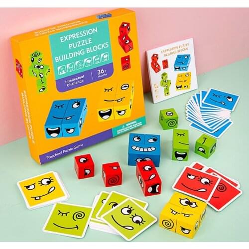 Montessori Wooden Expression Building Blocks Early Learning Preschool Teaching Intelligence Toy for Children Baby Gift