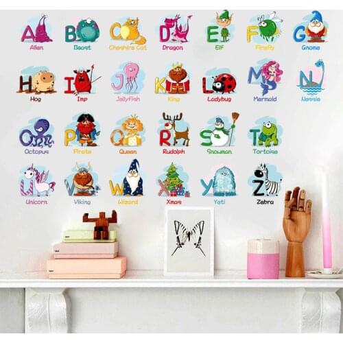 Cartoon Alphabet Wall Stickers A-Z English Letters Home Decoration Children Rooms Home Vinyl Decor Kids Learning Wall Decals