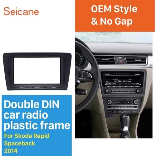 Seicane No Gap Black Double Din Car Radio Fascia for 2014 Skoda Rapid Spaceback DVD Frame Fitting Adaptor Dash Mount CD Trim