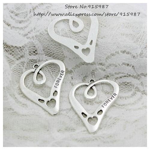 Sweet Bell 20pcs/lot 30*36mm Antique Alloy Heart skeleton ngraving letters "forever" Charm Jewelry Findings D0634