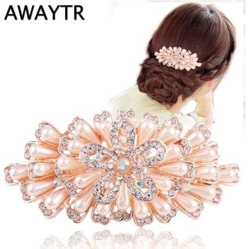 Hair Ornaments AWAYTR New Female Hairpins Peacock Hairpin Pearl Cystal Hair Clips Women Hair Jewelry Rhinestone Barrettes