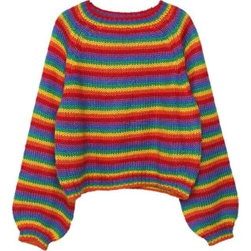 Zoulv 2021 Women Jumpers Loose Womens Clothes Autumn Plus Size Casual female Top Pullovers Korean Rainbow Knitted Sweater