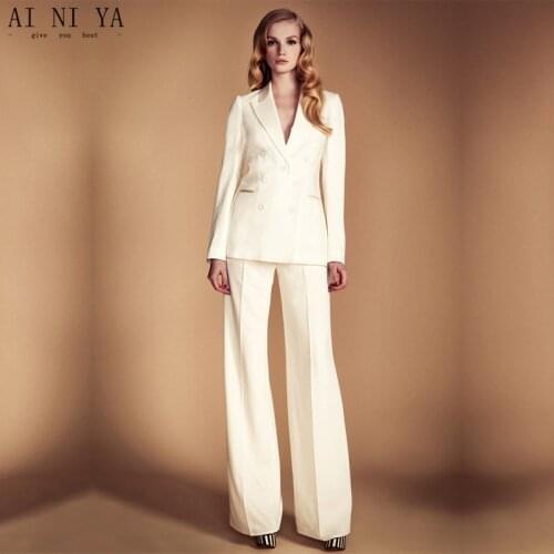 New Ivory Womens Business Suits 2 Two Piece Set Formal Wear Work Suits Female Business Suit Lady Trouser Suit Custom
