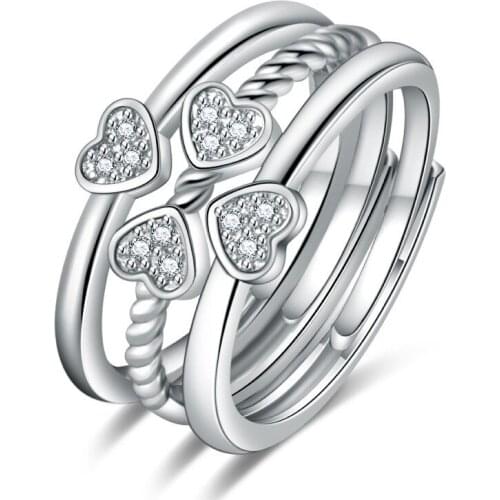 Womens Creative 3 In 1 Splicing Four Leaf Clover Inlaid AAA Zircon Open Style Ring Fashion Jewelry R0753