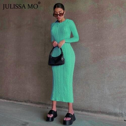 JULISSA MO Autumn New Long Sleeve Knitted Bodycon Dresses for Women 2021 O-Neck Slim Midi Dress Robe Femme Vestidos Streetwear