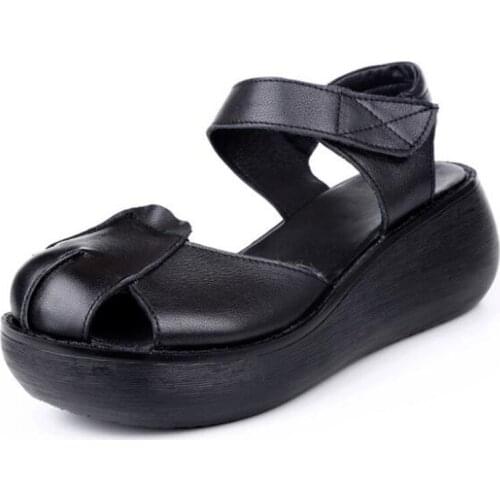 ZXRYXGS 2021 New Round Head Summer Genuine Leather Sandals Platform Wedge Sandals Heighten Shoes Comfortable Women Sandal Shoes