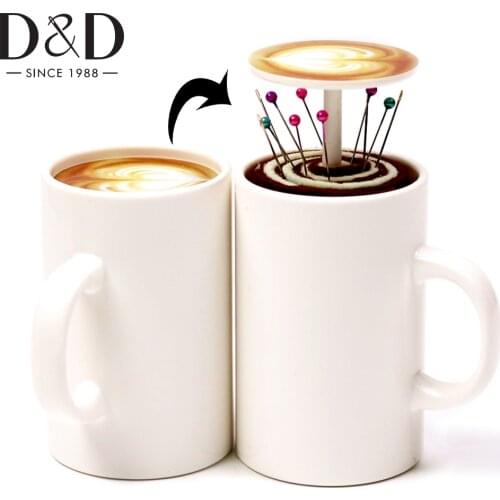 1pc Coffee Cup Shape DIY Craft Needle Pin Cushion Holder Sewing Kit Pincushions with 12pcs Pins for Needlework Sewing Supplies