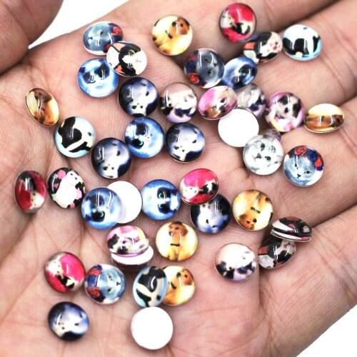 20PCS 8mm Mixed Pet Dog Cat Animal Glass Cameos Cabochons Round Domes DIY Embellishment Scrapbook Handbag Crafts Accessories
