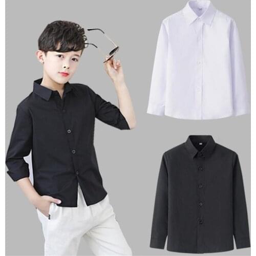 Boys White Shirts for Kids Clothes Solid Cotton Formal Shirt for boys Teenagers School Performance Uniform 3-15 Years Old AA5286