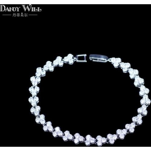 Vintage Royal Jewelry Silver Color Round White Cubic Zirconia Link & Chain Bracelet For Women Romantic Present Women