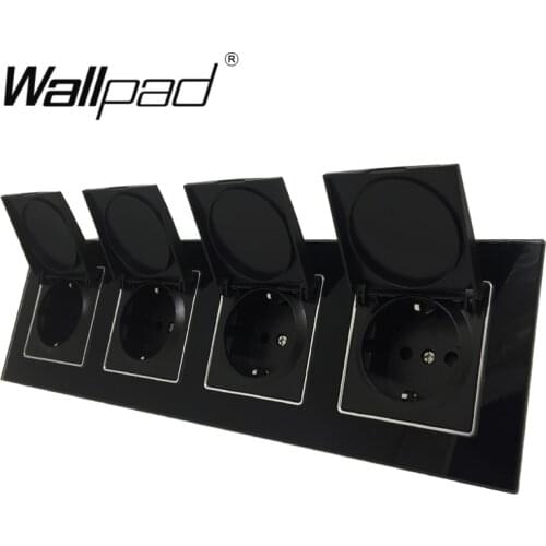 Quadruple EU Dust Cap Socket Round Box Mount CE Wallpad Luxury Black Crystal Glass 4 Way Frame 16A EU Schuko Outlet with Claws