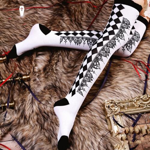 Holly Cross Patterned Lolita Stockings Over the Knee Socks by Classical Puppets