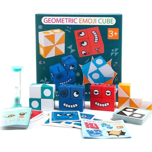 Wooden Expression Puzzled Magic Cube Building Blocks Children Montessori Educational Toys Logical Thinking Parent-child Gifts