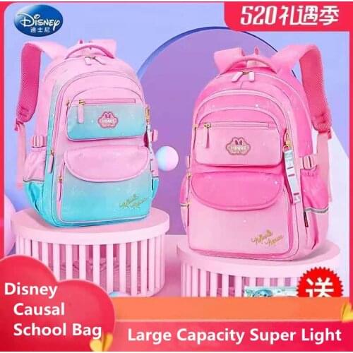 Disney Minnie Causal School Bag For Girls Large Capacity Super Light Water Proof Primary Student Shoulder Orthopedic Backpack