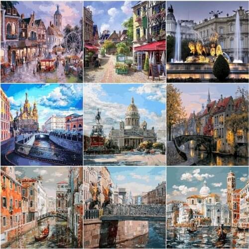 GATYZTORY Paint By Number Castle Street Drawing On Canvas HandPainted Painting Art Gift DIY Pictures By Number House Kits Home D