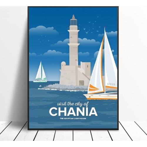 Chania Lighthouse Canvas Travel poster Wall Art Pictures for Living Room Home Decor No Frame